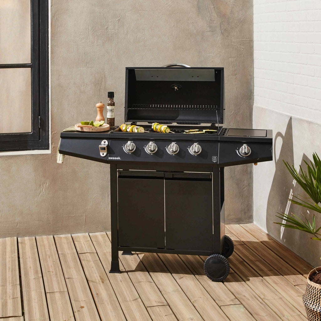 Barbecue a gas 4 bruciatori + 1 fuoco laterale, nero