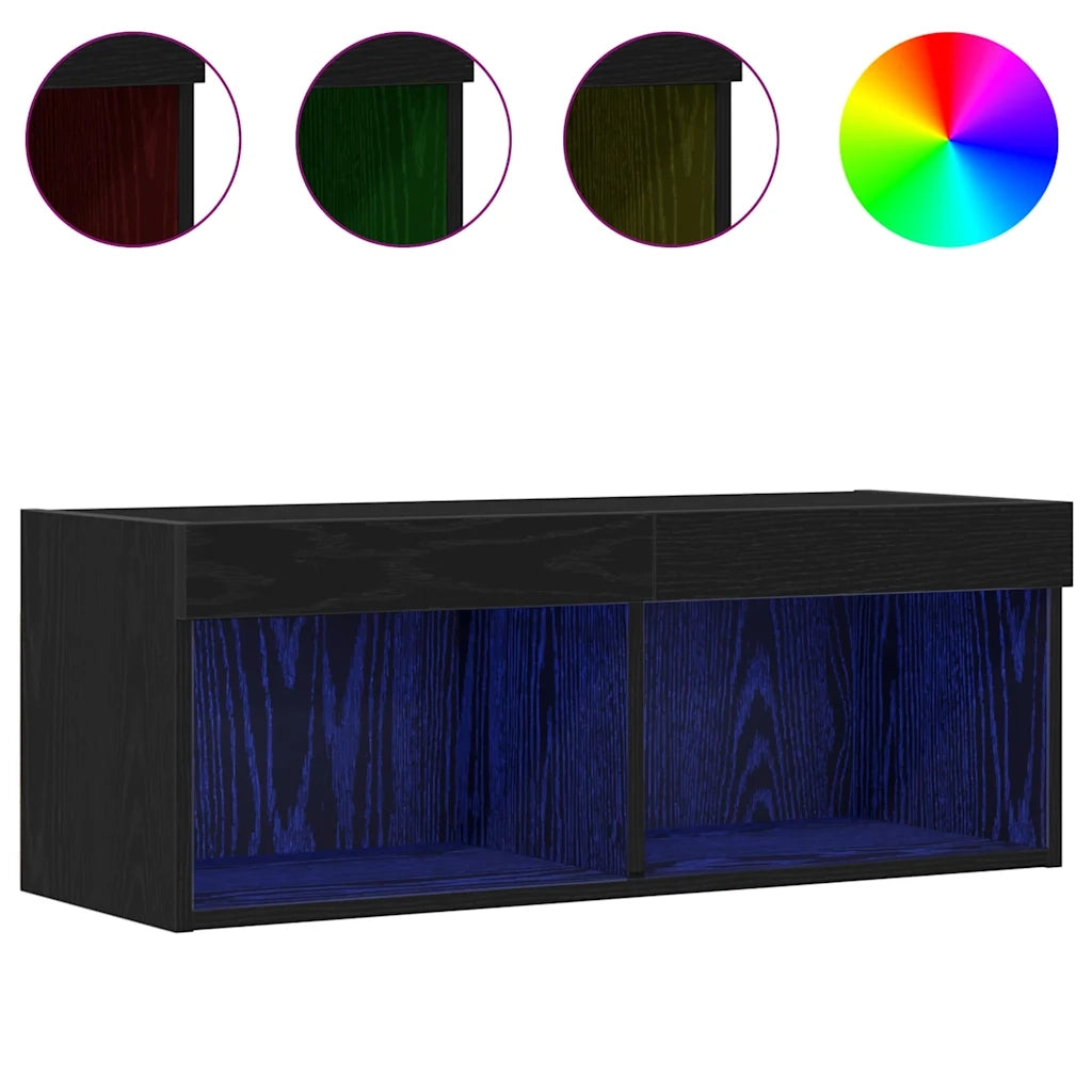 Set mobile TV con led 2 pz-Credenza per TV Rovere nero 80 x 30 x 30 cm