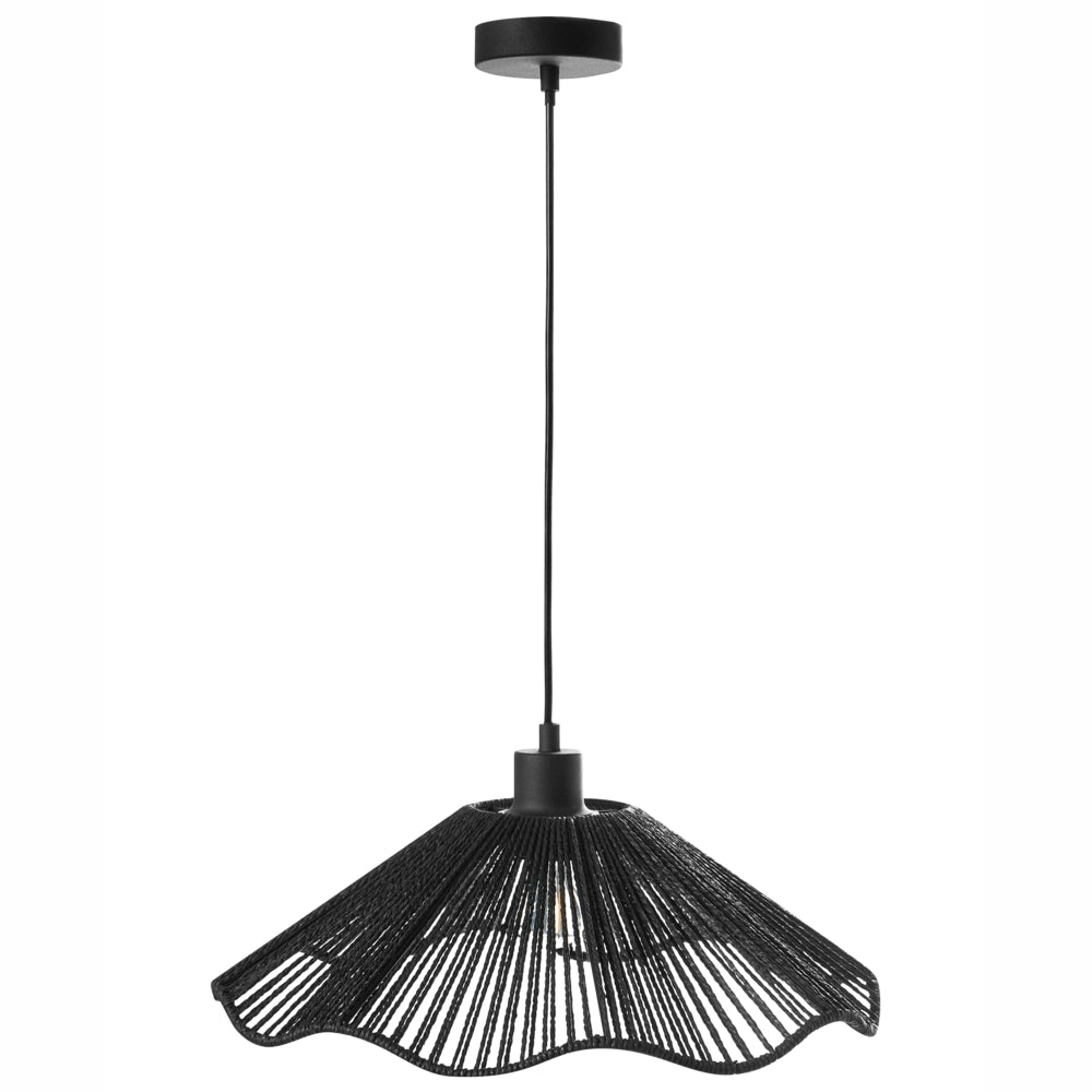 Lampada a sospensione con paralume in carta nera fatto a mano e base in metallo, stile rustico boho