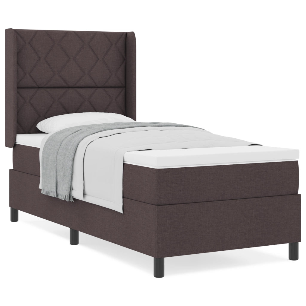 Letto a Molle con Materasso  Marrone Scuro 100x200 cm in Tessuto