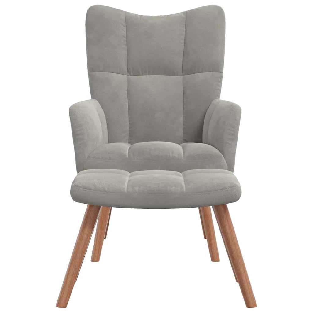 Divano Sedia-Poltrona Relax con Poggiapiedi Grigio Chiaro in Velluto 457000