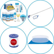 Pacchetto di accessori per piscina 4 pezzi - Kit di manutenzione & Filtro per piscina tipo I & Set di manutenzione & Telaio per piscina