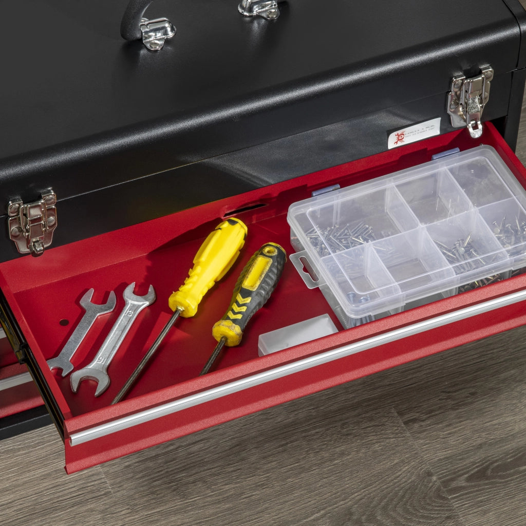 Cassettiera Porta Attrezzi con 3 Cassetti e Vassoio ¨C Zephmum ¨C Acciaio, Rosso e Nero, 51x22x32 cm