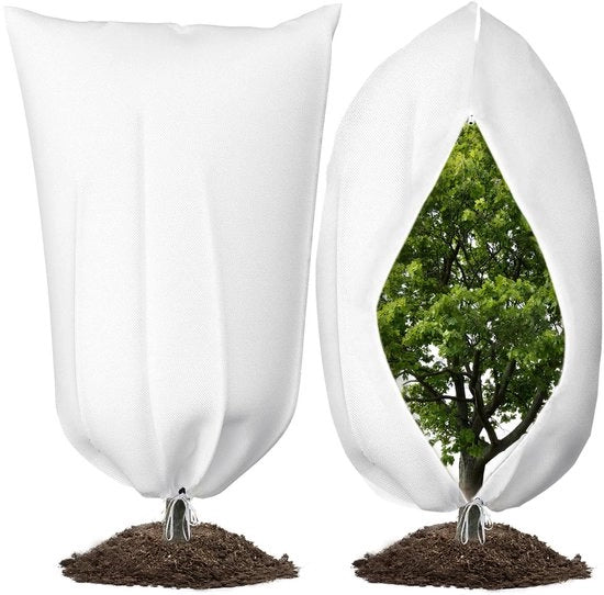 Set di protezione invernale per piante, insieme di 2 coperture per piante 80x120cm, grande contenitore per protezione invernale per piante, coperture per piante invernali riutilizzabili con cerniera, permeabili, resistenti alle scalfitture, bianche.