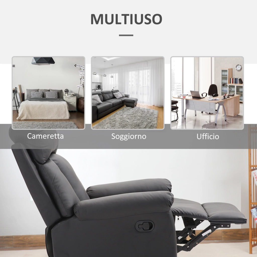 EasyComfort Poltrona Relax Reclinabile Imbottita Ergonomica con Poggiapiedi Pelle PU 80 x 97 x 107cm Nero