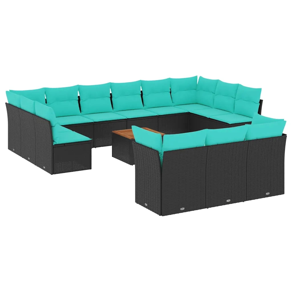 Set Divani da Giardino 14pz con Cuscini in Polyrattan Nero 3256253