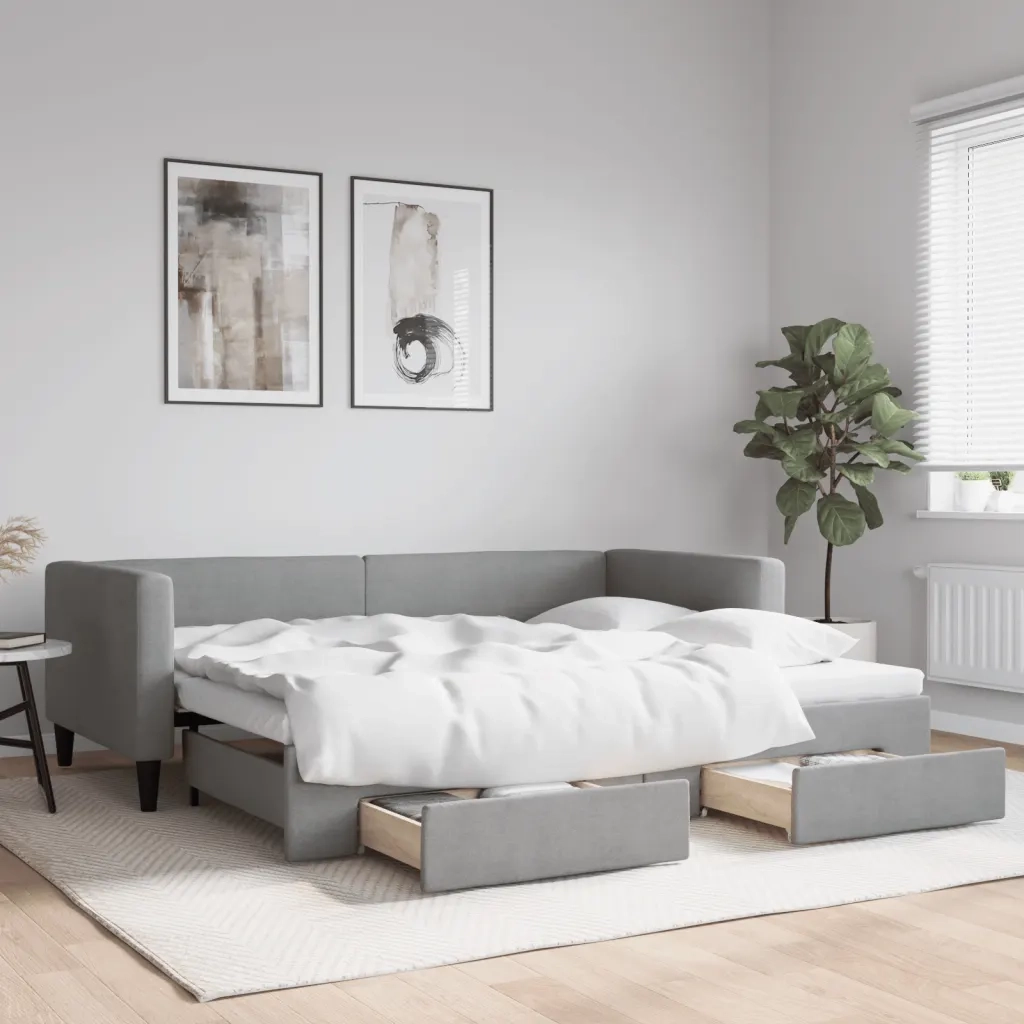 Divano letto | Sof¨¤ letto | Letto singolo Estraibile Cassetti Grigio Chiaro 90x190cm Tessuto