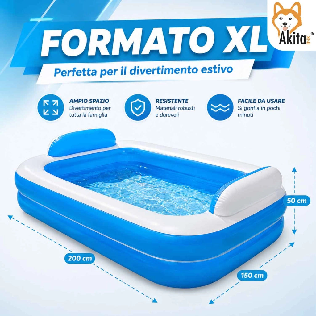Akitaink Piscina Gonfiabile 200x150 cm con Cuscini