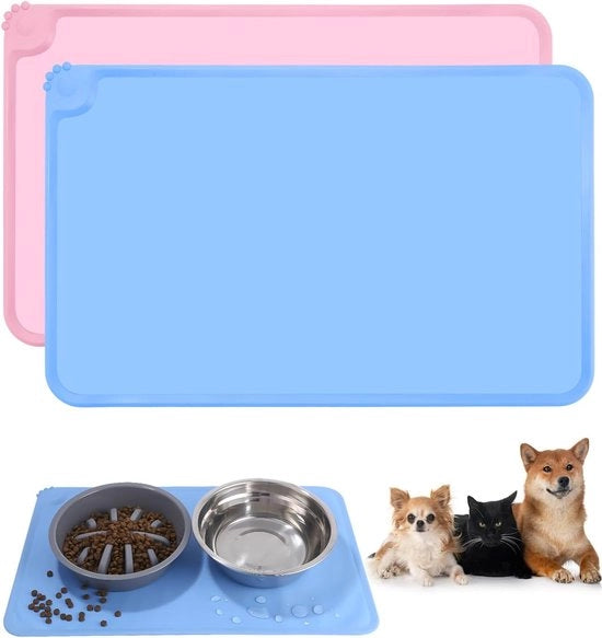 Set di 2 ciotole per animali domestici, ciotola per cibo acqua impermeabile e antiscivolo in silicone, ciotola per cibo antiscivolo per animali domestici per ciotole per cibo e acqua (rosso e blu, 48 x 30 cm)