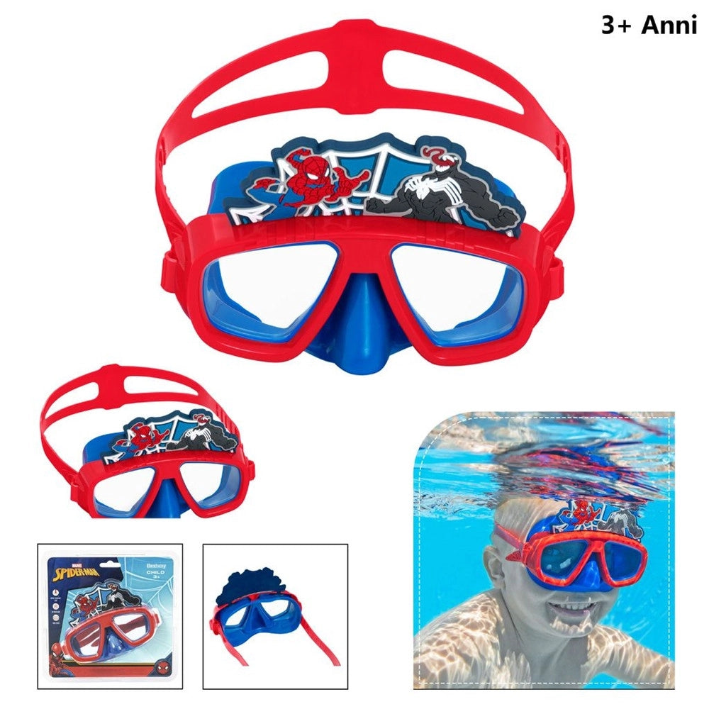 Trade Shop - Maschera Subacquea Spiderman Per Bambini Regolabili Nuoto Piscina Mare Estate 3+ -