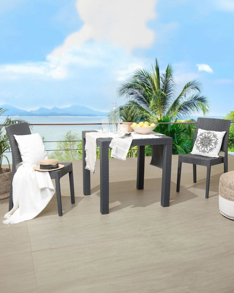 Set di 2 sedie da pranzo da giardino grigie in materiale sintetico impilabili per esterno minimalista
