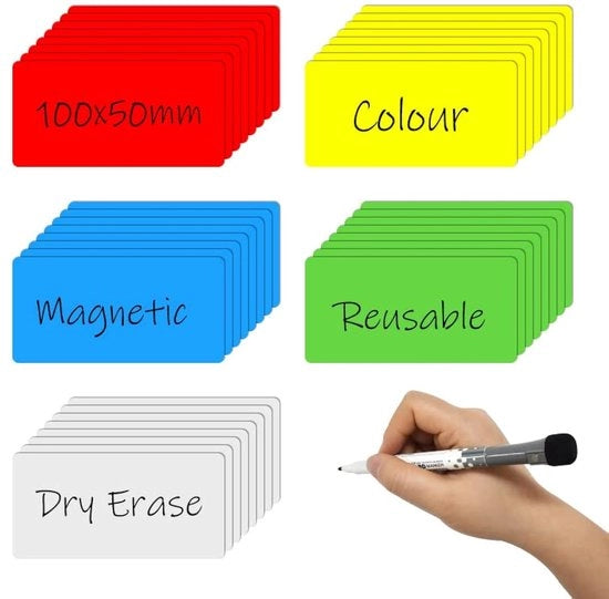 Strisce magnetiche descrittive 100 x 50 mm, 40 pezzi, pannelli magnetici per etichettatura, etichette magnetiche, per whiteboard, frigoriferi, armadi metallici e etichette di scaffale