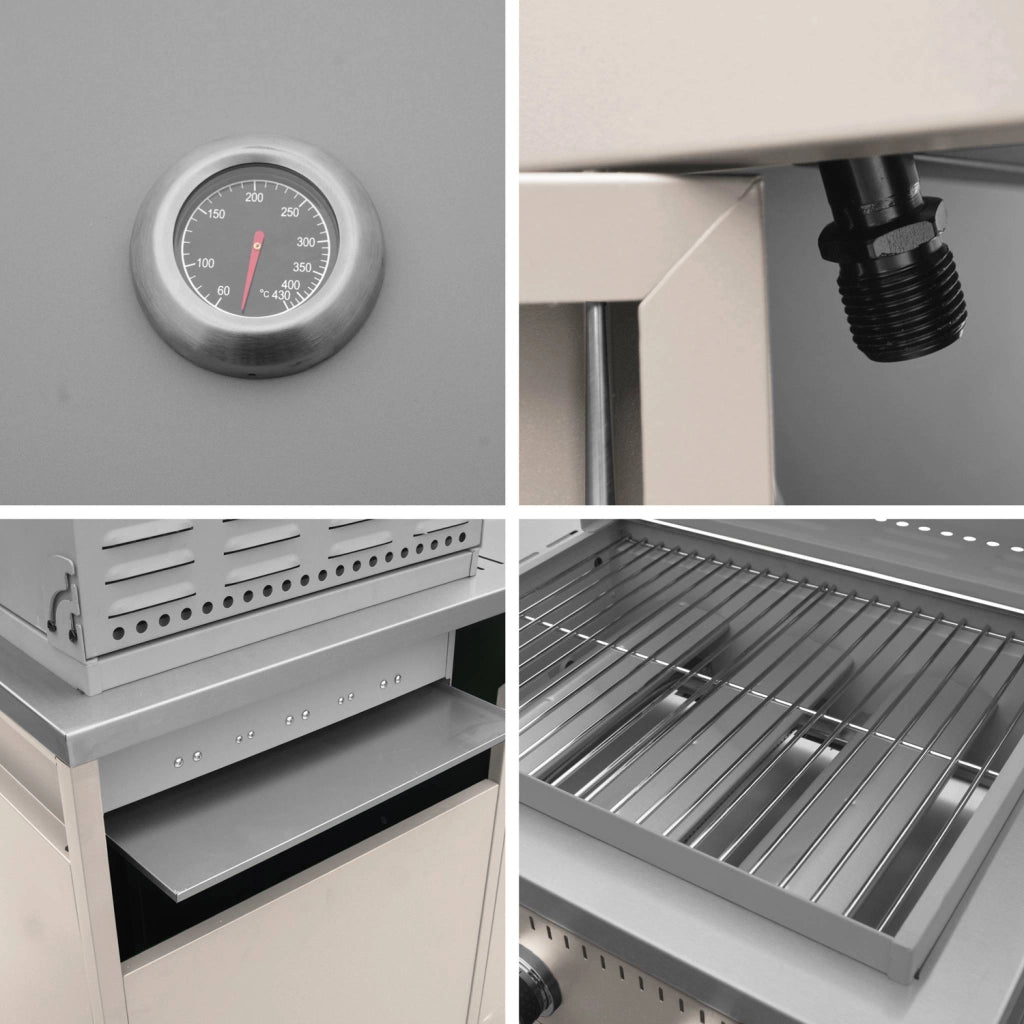 Modulo cucina da esterno in metallo con barbecue a gas a 3 bruciatori,