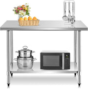 Tavolo da lavoro in acciaio inox, tavolo per la preparazione dei pasti a 2 livelli, tavolo da cucina con carico di 250 kg, mobile di servizio per ristorante, sala da pranzo (122 x 61 x 90 cm