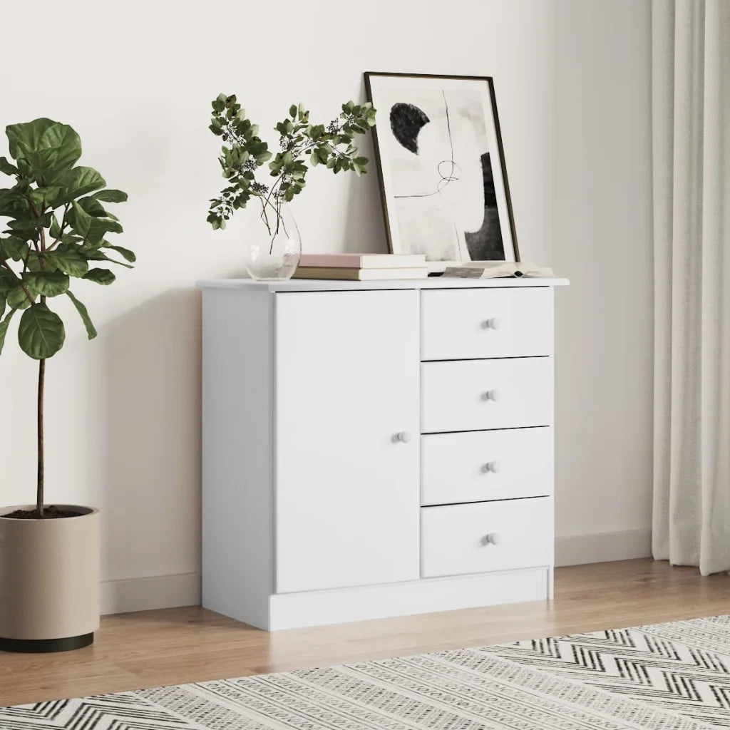 Credenza | Madia | Buffet da pranzo | Armadio da pranzo ALTA Bianca 77x35x73 cm in Legno Massello di Pino