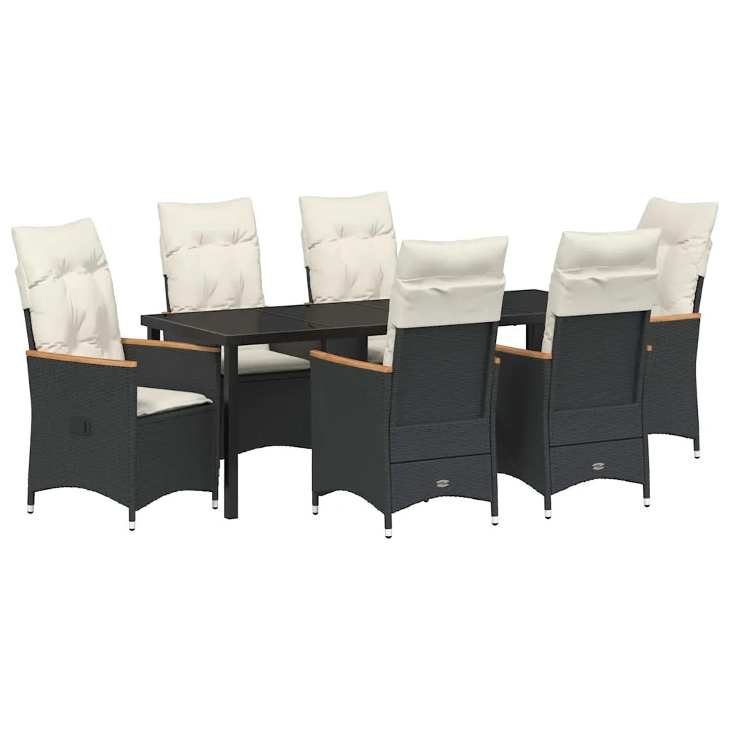 Set da Pranzo per Giardino con cuscino 7 pcs Nero polyrattan 3379609