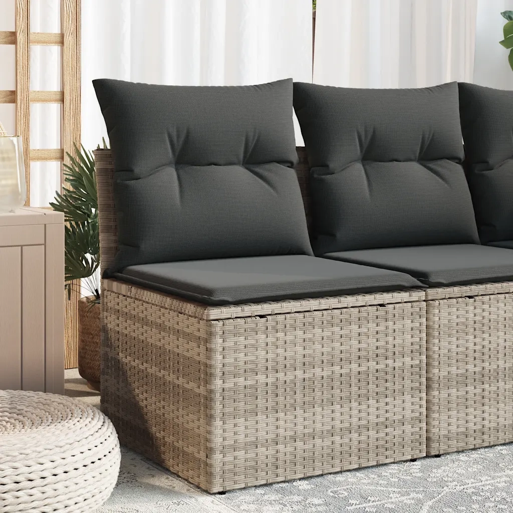Sedia Senza Braccioli con Cuscini Grigio Chiaro in Polyrattan 366190