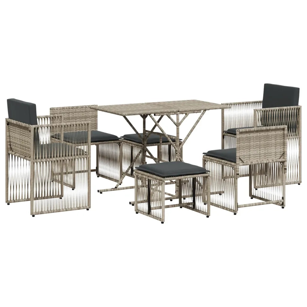 Set da Pranzo da Giardino 7 pz | Set Salotto da Giardino Cuscini Polyrattan Grigio Chiaro