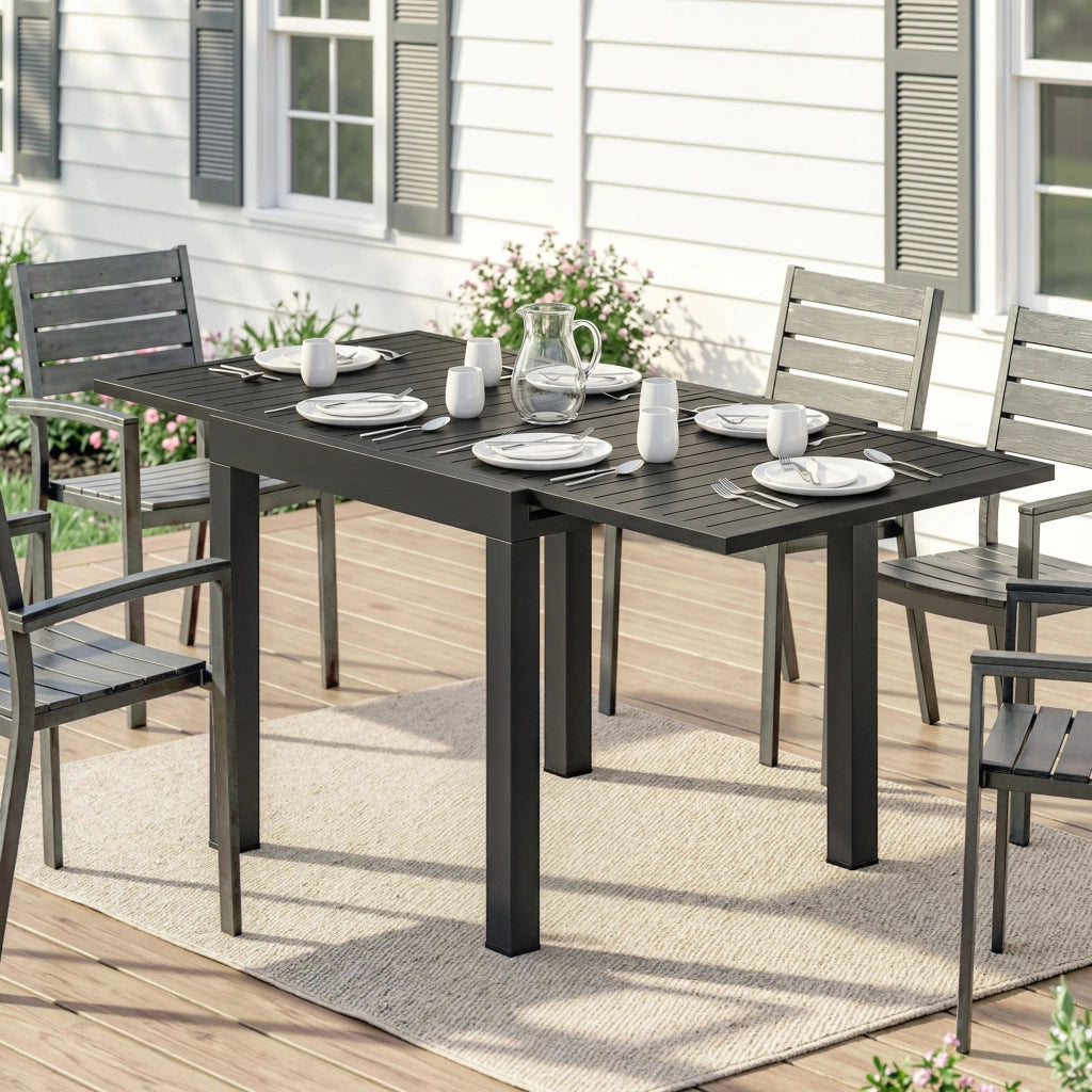 Tavolo da pranzo allungabile per esterno ¨C zephmum ¨C 80-160x80 cm nero