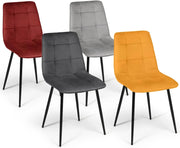 Lote de 4 sillas mixtas de terciopelo vintage MILA en burdeos, gris oscuro, gris claro y amarillo ocre
