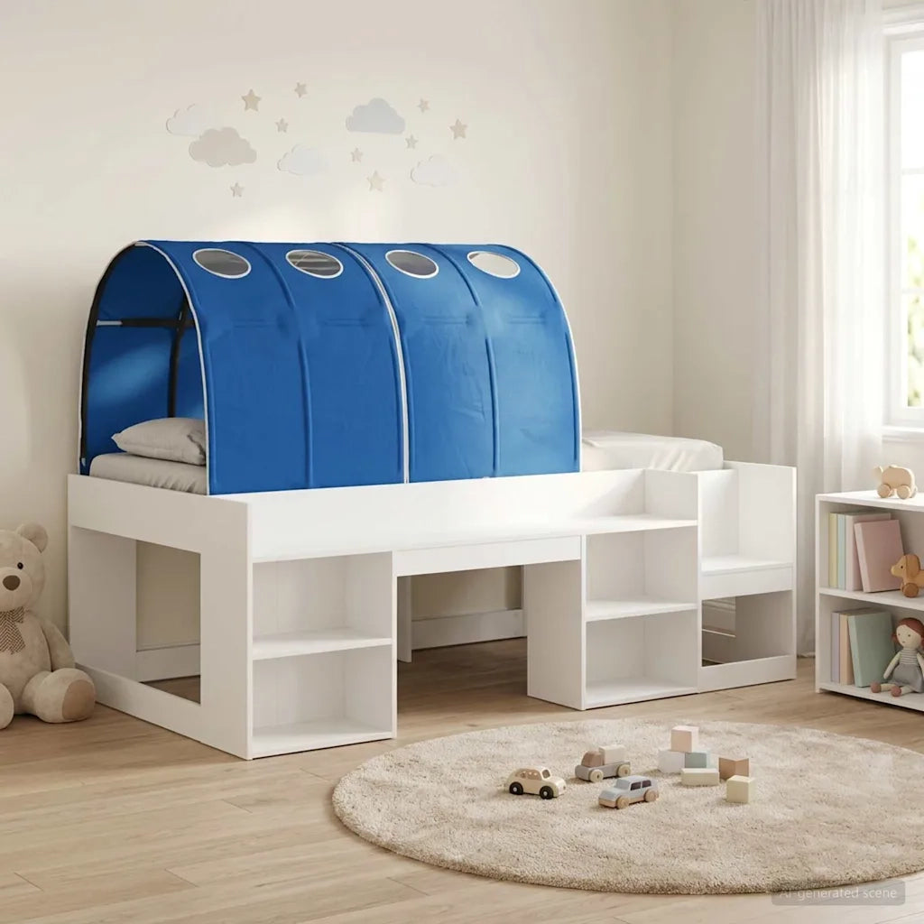 Letto con Tunnel 4 pcs Bianco e Blu Legno ingegnerizzato