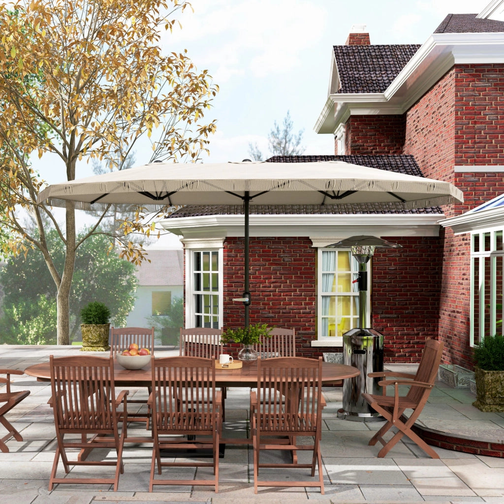 Ombrellone Doppio a 12 Stecche 450x265x260 cm in Acciaio e Poliestere Bianco Crema