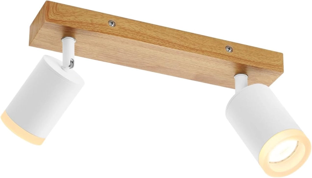 ZMH Faretto da soffitto LED 2 fiamme GU10 plafoniera in legno-acrilico orientabile a 350° per soggiorno