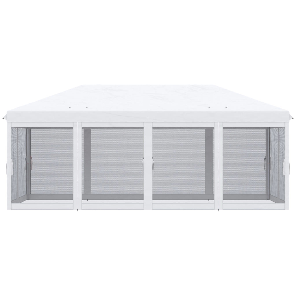 Gazebo da Giardino Pieghevole 585x295x270 cm con 6 Tende Zanzariere in Acciaio Bianco Crema