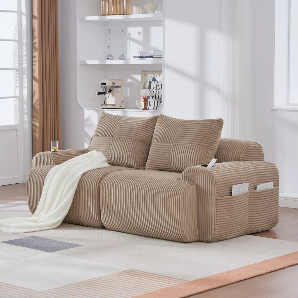 Divano Modulare 2 Posti con Portabicchieri e Tasca ¨C MINIMAL ¨C Tessuto Kaki