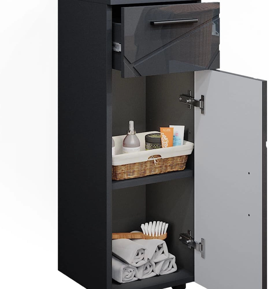 Mobiletto bagno Irma, Antracite lucido, 30 x 81 cm, per la conservazione in bagno, abbinabile alla serie Irma
