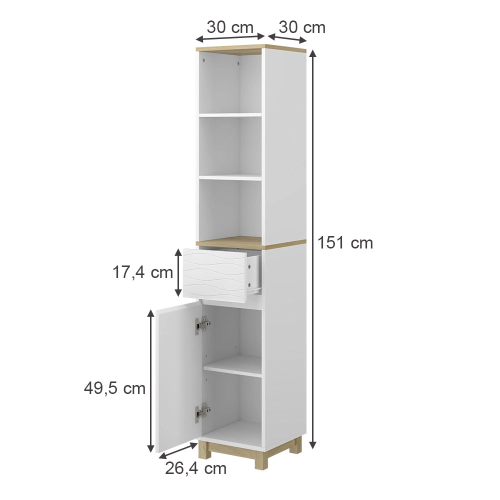 Vicco Mobili da bagno Bianco 30 x 151 cm con cassetti