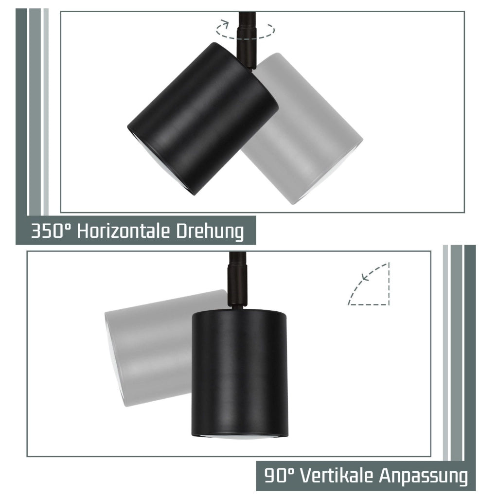 ZMH Lampada da soffitto nera 4 faretti LED GU10 orientabili 350° plafoniera per cucina