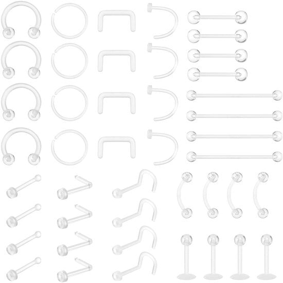 Piercing per Neus - 44 Stuks - Acryl - Orecchini per Piercing - Adatti per Uomini/Donne - Facili da Posizionare - Piercing per Naso