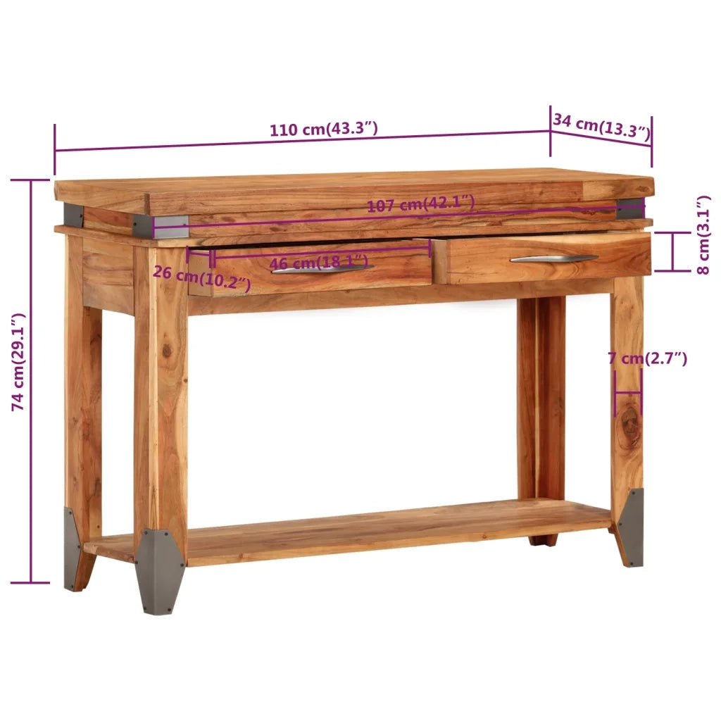 Tavolo Consolle | Tavolo d'Ingresso 110x34x74 cm in Legno Massello di Acacia