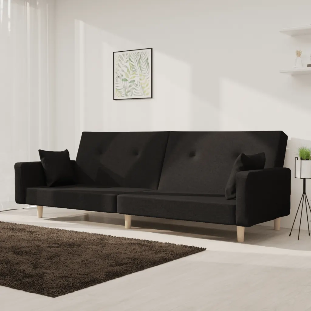 Divano letto | Sof¨¤ letto | Letto singolo a 2 Posti con 2 Cuscini Nero in Tessuto