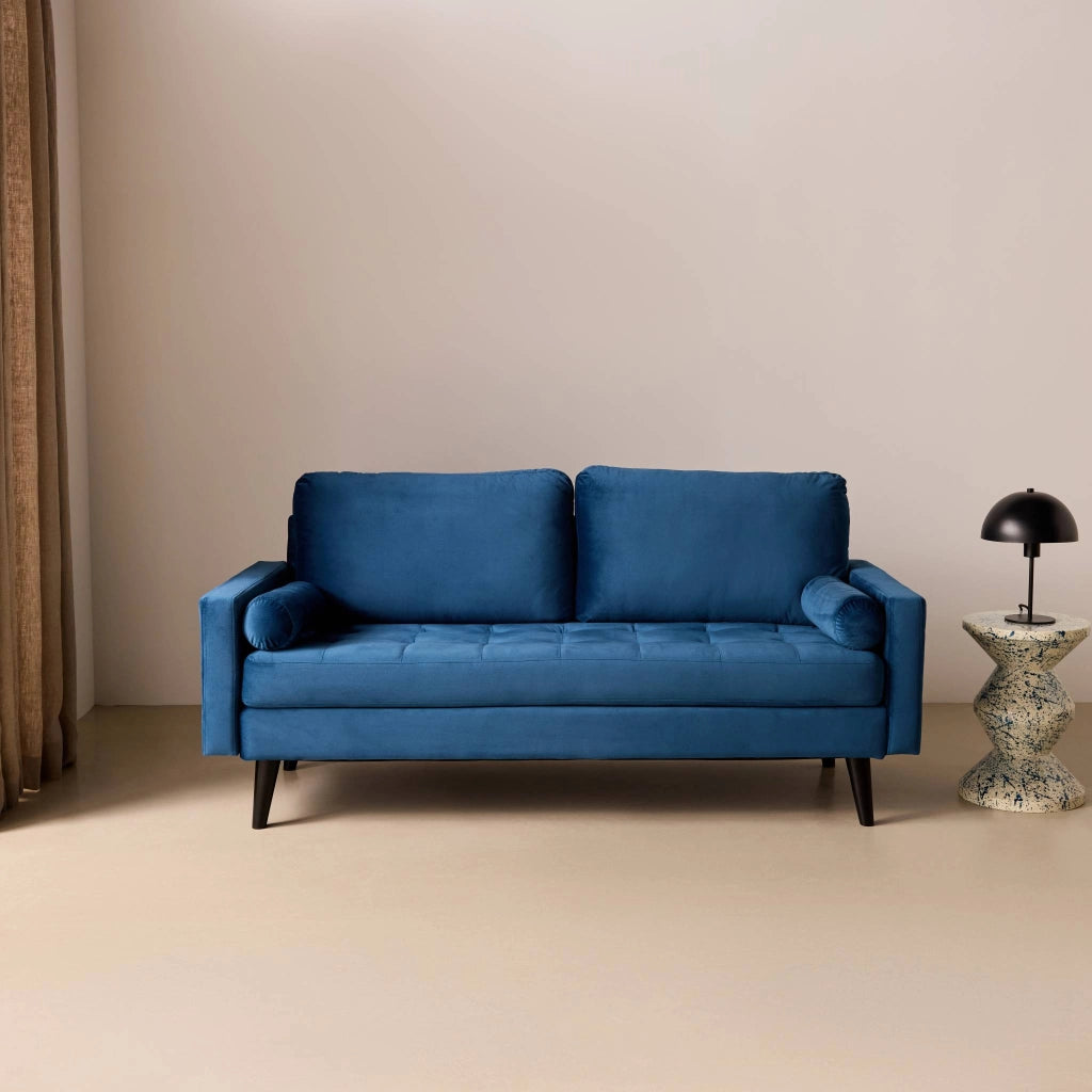Divano con gambe in legno, 3 posti, blu navy