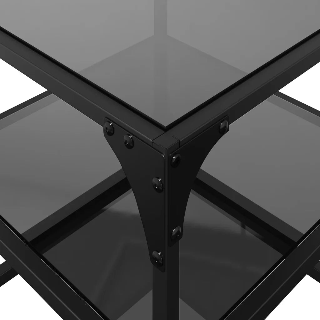 Tavolini da Salotto con Piano Vetro Nero 2pz 40x40x45cm Acciaio