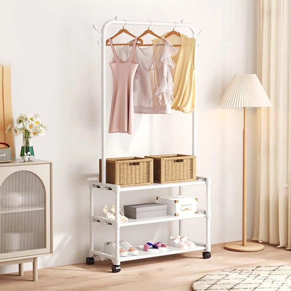 Trade Shop - Appendiabiti Multifunzionale Con Ruote Da Terra Stand Per Vestiti Cappelli Borse Scarpe -