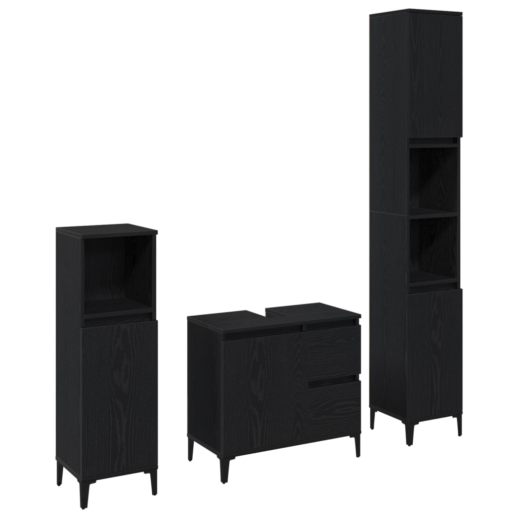 Set di mobili da bagno in 3 pezzi in legno ingegnerizzato rovere nero