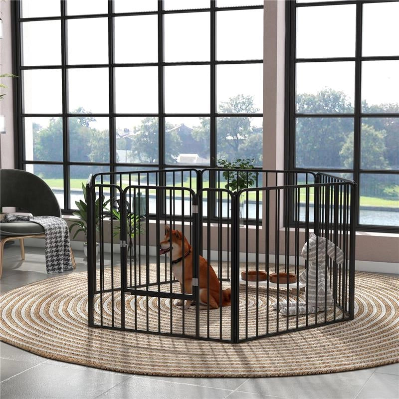 RECINTO PER CANI A 6 PANNELLI MODULABILI DA INTERNO ED ESTERNO, IN ACCIAIO, 164X83X80 CM, NERO