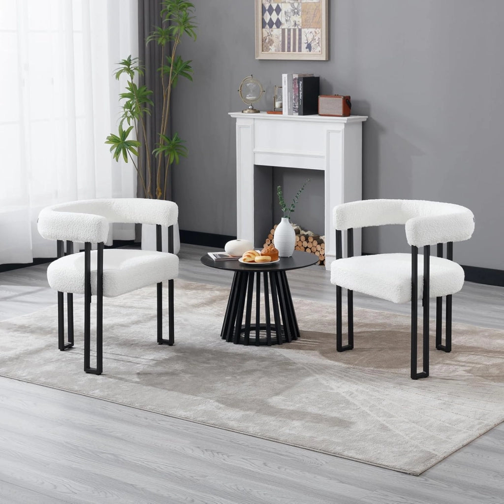 Set 6 Sedie Sala da Pranzo, Sedie da Cucina con Braccioli, Sedia da Pranzo con Gambe in Metallo, Sedia Imbottita per Camera da Letto, Soggiorno, Seduta in Ciniglia, Crema, EZS25cm-6
