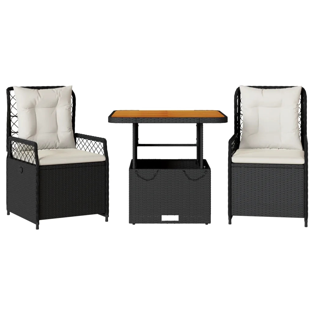 Set da Pranzo da Giardino 3 pz con Cuscini Nero in Polyrattan 3262910