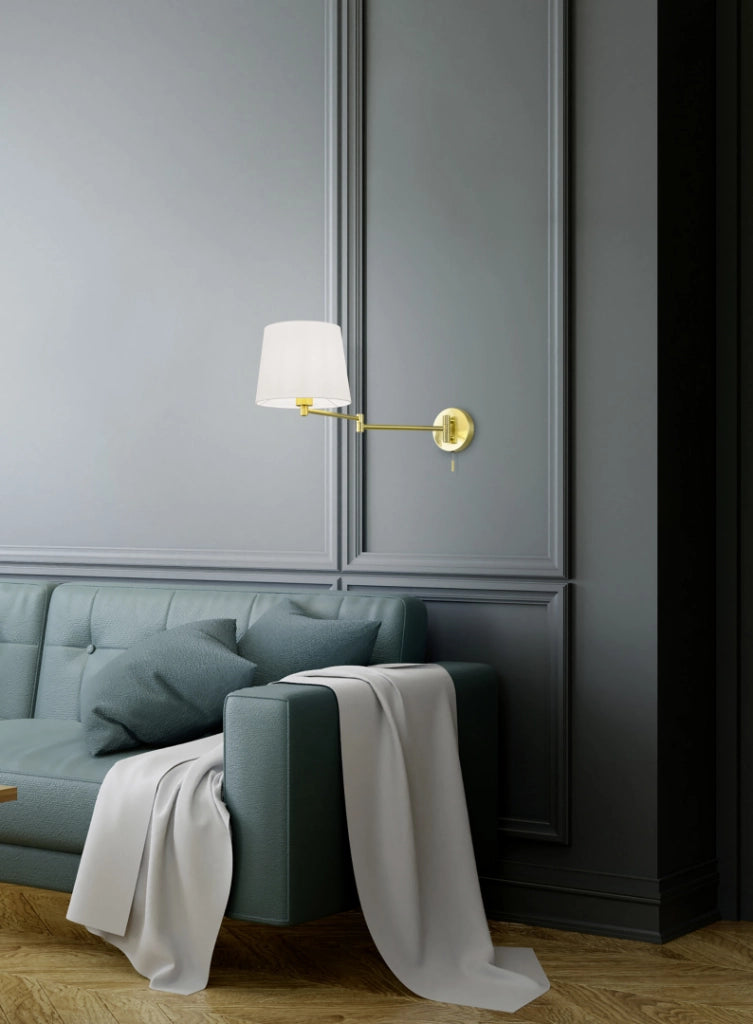 Applique doppio snodo, metallo, ottone satinato e bianco, L 69 cm, Lyon