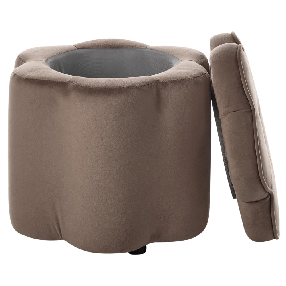 Pouf in velluto marrone scuro con vano portaoggetti motivo floreale per soggiorno e camera da letto stile scandinavo