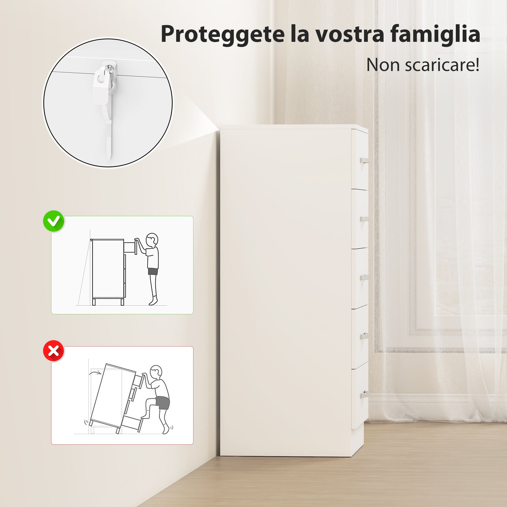 Cassettiera 5 Cassetti 40x35x85 cm dallo Stile Moderno in Truciolato Bianco