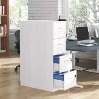 Armadio per Ufficio a 4 Cassetti con 2 Serrature e Barra Portadocumenti, in Legno, 40x42x130.8 cm, Bianco