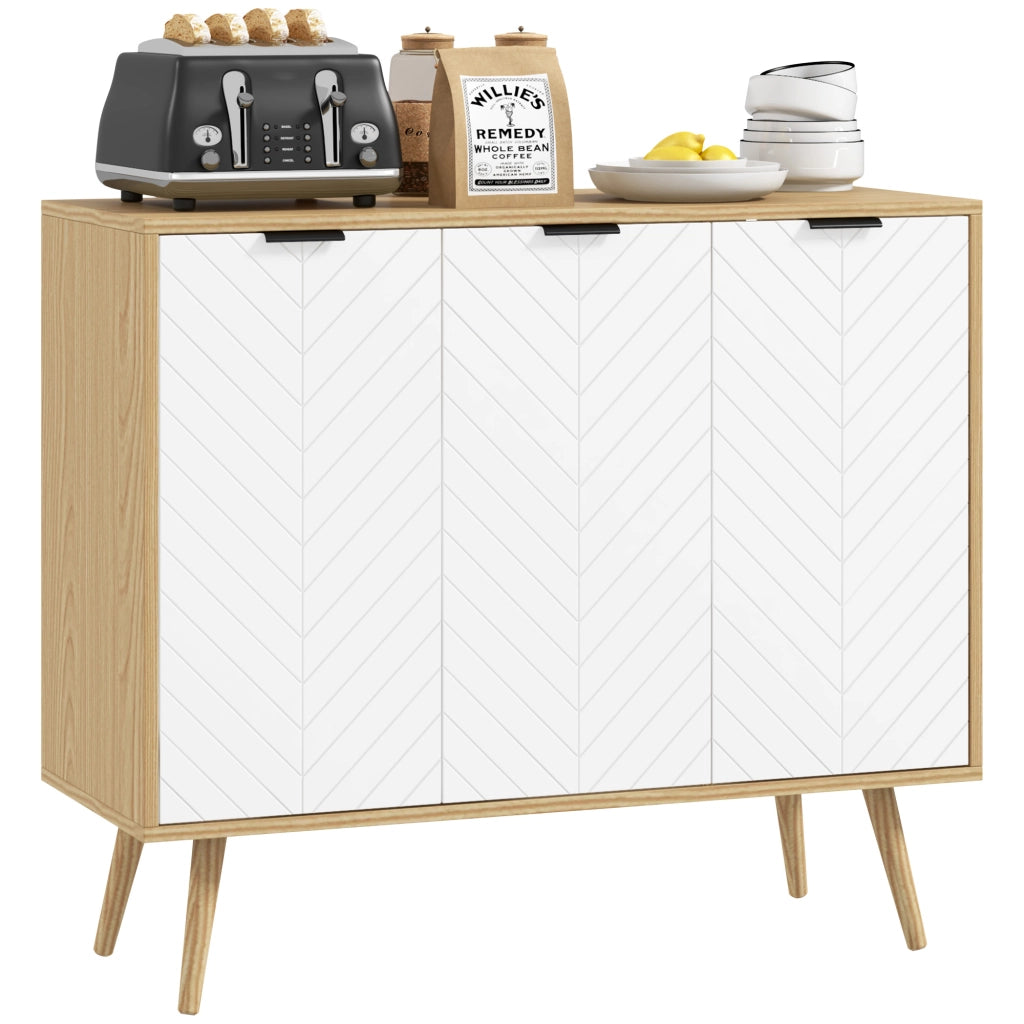 Buffet con Ante e Ripiani Regolabili ¨C zephmum ¨C Bianco e Naturale 91.5x35x77.4