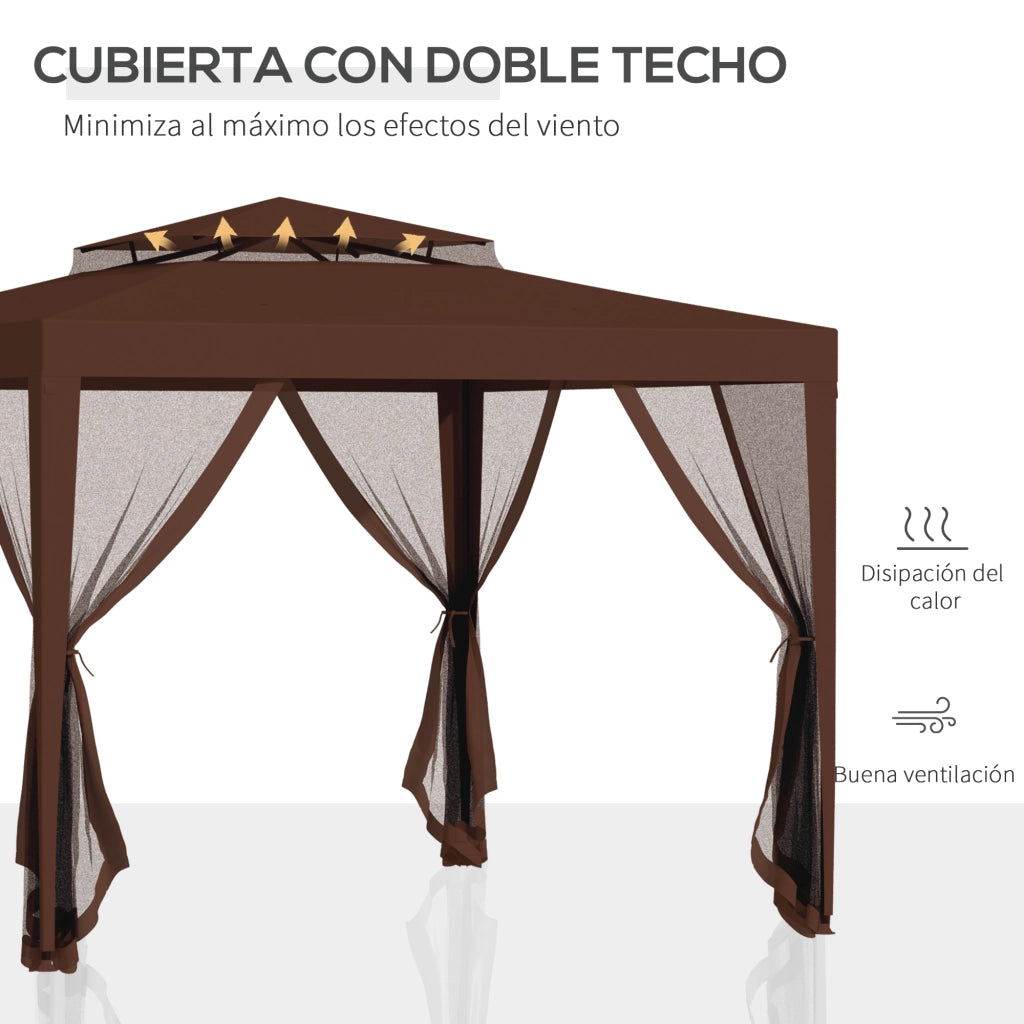 Gazebo da Giardino 3x3 m con 4 Zanzariere ¨C Zephmum ¨C Marrone Metallo