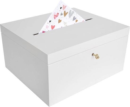 Scatola di Legno Bianca con Coperchio e Chiave per Regali di Matrimonio e Carte