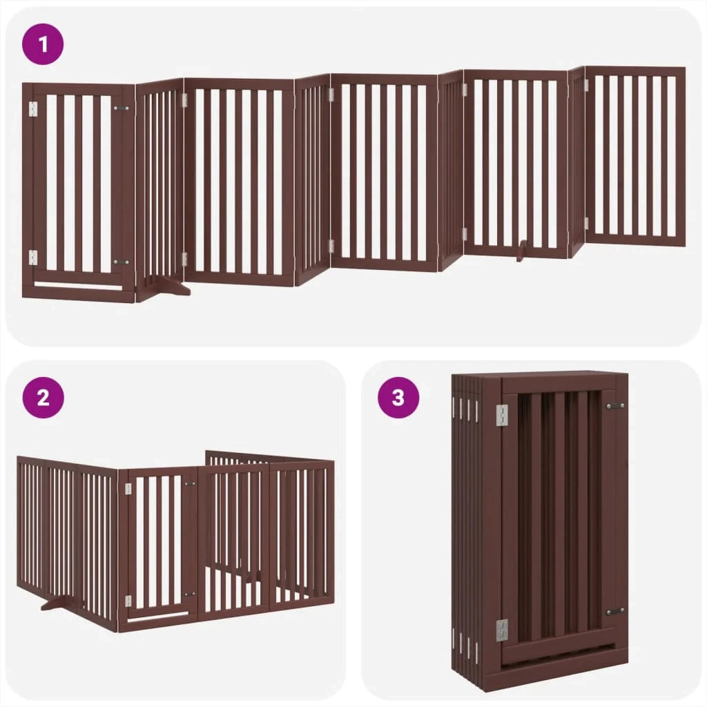Cancelletto di sicurezza per animali domestici porta pieghevole 9 pannelli legno di pioppo marrone 02_0023272